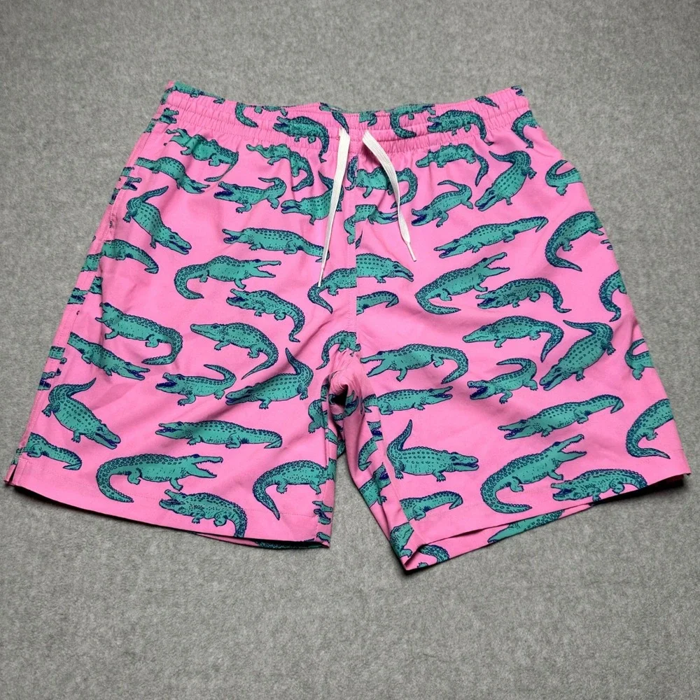 Chubbies Mens Pink Alligator Print Swim Trunks 7 Inch Inseam XL Casual Beachwear